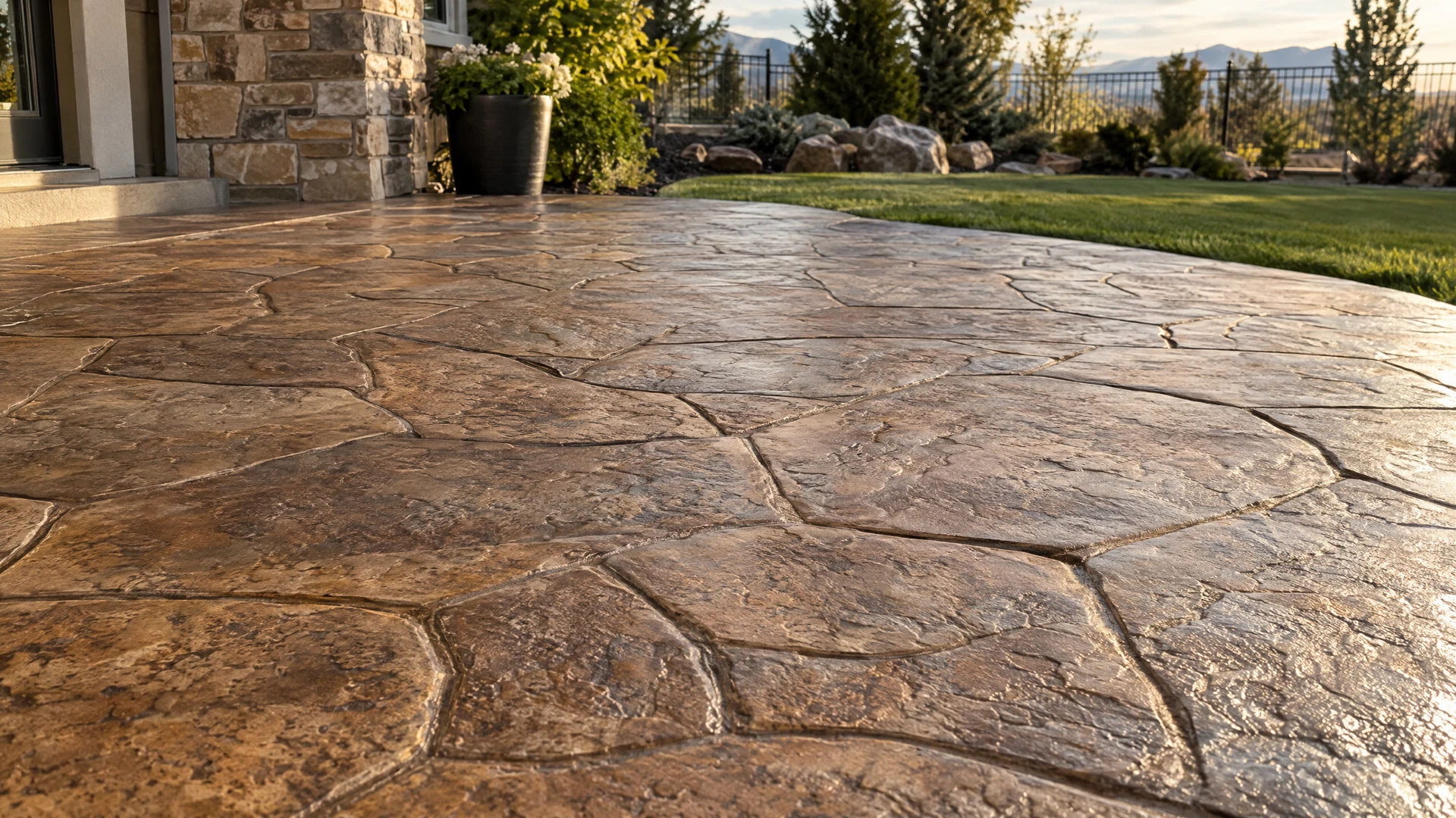 Decorative stamped concrete patio in Lehi, UT